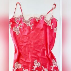 Red with‎ White Lace Chemise Slip Nightgown Large Victoria's Secret Boudoir